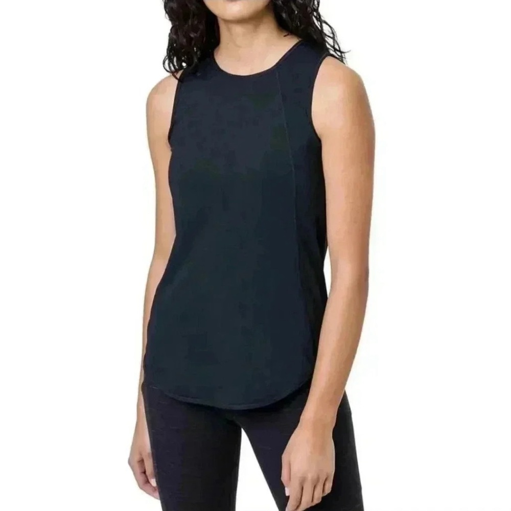 S: Tuff Athletics Single Layer Tank Top with High Round Neckline